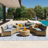 English Elm 6 - Person Fan-Shaped Rattan Suit Combination With Cushions and Table,Suitable For Garden