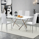 English Elm Grid Armless High Backrest Dining Chair, 8-Piece Set Of Silver Metal Legs White Chair, Office Chair. Suitable For Restaurants, Living Rooms, Kitchens, and Offices. 0924