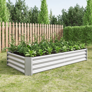 English Elm Raised Garden Bed Outdoor 72"x36"x12" Corrugated Metal Planter with Open Base for Healthy Growth and Drainage Silver W84091004