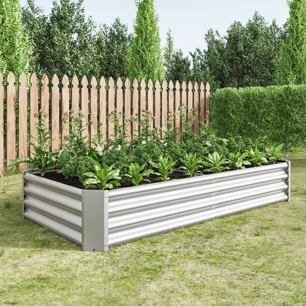 English Elm Raised Garden Bed Outdoor 72"x36"x12" Corrugated Metal Planter with Open Base for Healthy Growth and Drainage Silver W84091004