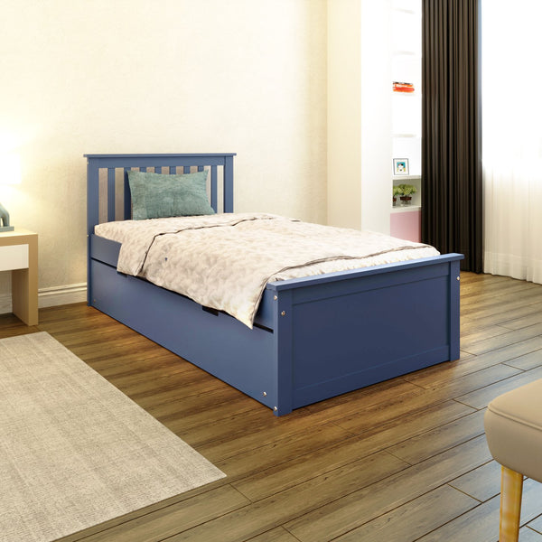 English Elm Blue Solid Wood Twin Trundle Bed with White Finish — Durable Brazilian Made Space-Saving Design B03791638