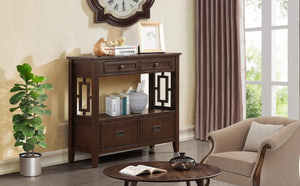 English Elm 36'' Pine Wood Farmhouse Console Table with Four Drawers and Open Shelf for Entryway W120290510