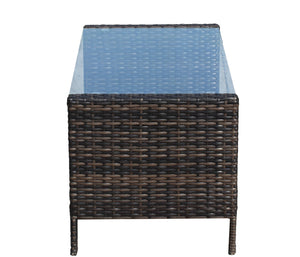 English Elm Outdoor Patio Coffee Table Brown Wicker PE Rattan Steel Frame Tempered Glass 32.3"L Weatherproof Elegance W20967099