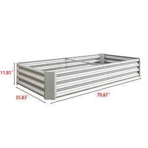 English Elm Raised Garden Bed Outdoor 72"x36"x12" Corrugated Metal Planter with Open Base for Healthy Growth and Drainage Silver W84091004