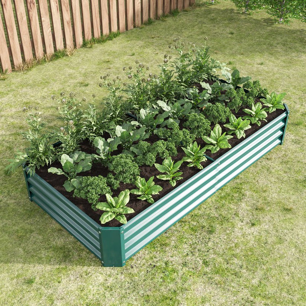 English Elm Raised Garden Bed Outdoor 72"x36"x12" Corrugated Metal Planter with Open Base for Healthy Growth and Drainage Green W84091003