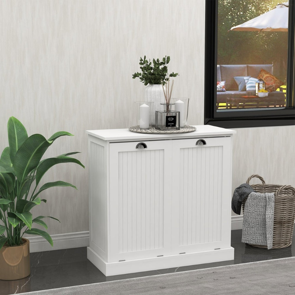 English Elm Two-compartment Tilt Out Laundry Sorter with Fabric Bags Mdf Cabinet for Bathroom W112049950