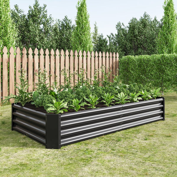 English Elm Raised Garden Bed Outdoor 72"x36"x12" Corrugated Metal Planter with Open Base for Healthy Growth and Drainage Black W84091002