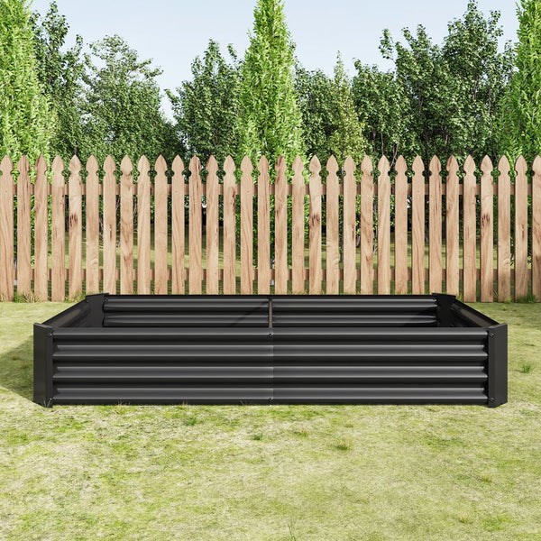 English Elm Raised Garden Bed Outdoor 72"x36"x12" Corrugated Metal Planter with Open Base for Healthy Growth and Drainage Black W84091002