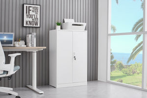 English Elm White Powder-coated Metal Locker Cabinet with Locking Doors and Adjustable Shelving W124757865