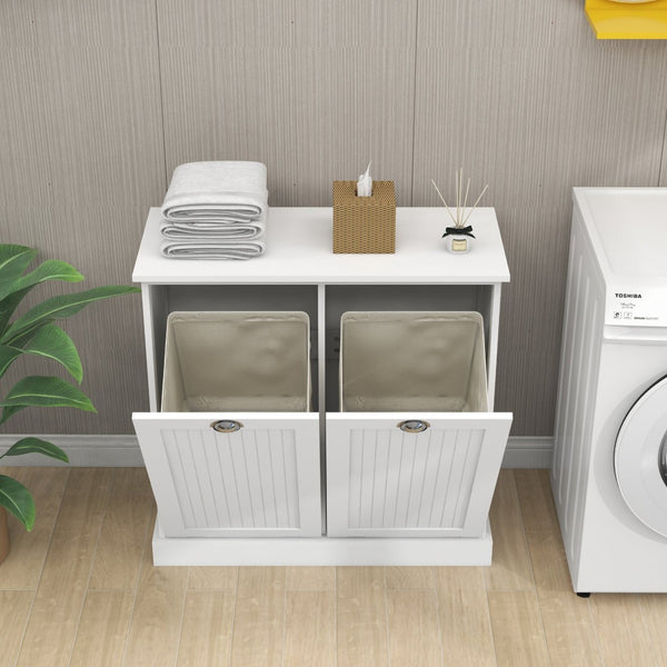English Elm Two-compartment Tilt Out Laundry Sorter with Fabric Bags Mdf Cabinet for Bathroom W112049950