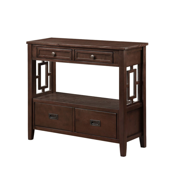 English Elm 36'' Pine Wood Farmhouse Console Table with Four Drawers and Open Shelf for Entryway W120290510
