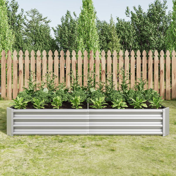 English Elm Raised Garden Bed Outdoor 72"x36"x12" Corrugated Metal Planter with Open Base for Healthy Growth and Drainage Silver W84091004