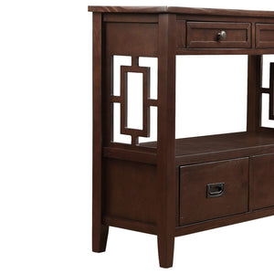 English Elm 36'' Pine Wood Farmhouse Console Table with Four Drawers and Open Shelf for Entryway W120290510