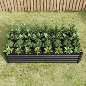 English Elm Raised Garden Bed Outdoor 72"x36"x12" Corrugated Metal Planter with Open Base for Healthy Growth and Drainage Black W84091002