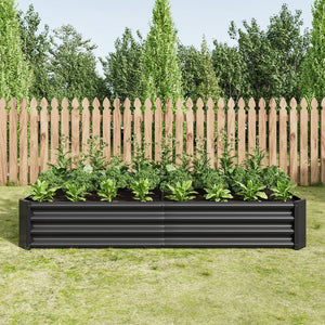 English Elm Raised Garden Bed Outdoor 72"x36"x12" Corrugated Metal Planter with Open Base for Healthy Growth and Drainage Black W84091002