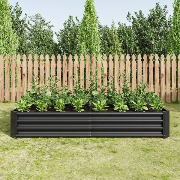 English Elm Raised Garden Bed Outdoor 72"x36"x12" Corrugated Metal Planter with Open Base for Healthy Growth and Drainage Black W84091002