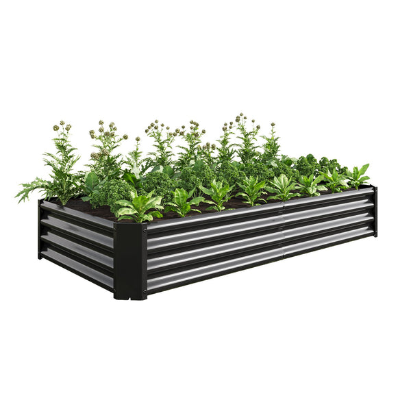 English Elm Raised Garden Bed Outdoor 72"x36"x12" Corrugated Metal Planter with Open Base for Healthy Growth and Drainage Black W84091002