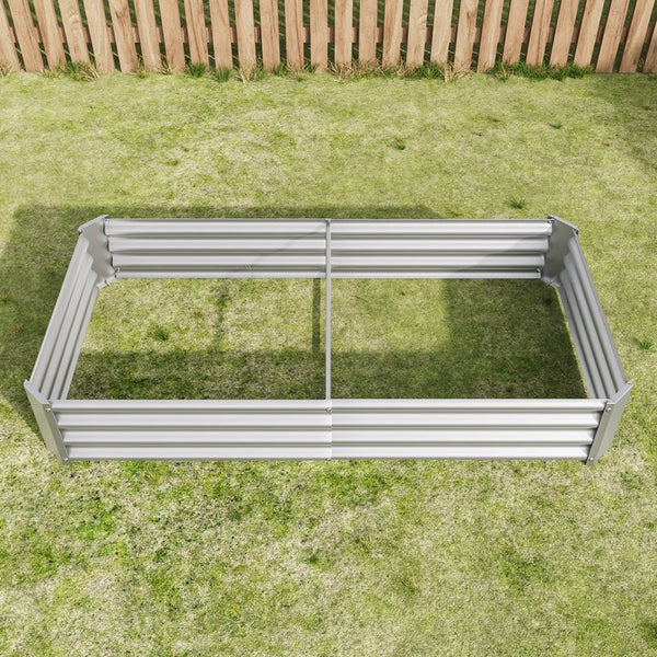 English Elm Raised Garden Bed Outdoor 72"x36"x12" Corrugated Metal Planter with Open Base for Healthy Growth and Drainage Silver W84091004