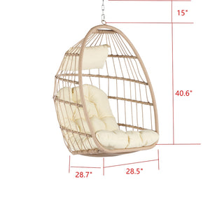 English Elm Outdoor Woven Pe Rattan Egg Swing Chair with Cushioned Seat for Patio or Garden W87470711