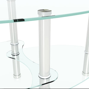 English Elm Transparent Three Tier Oval Tempered Glass Coffee Table with Polished Steel Legs W24164019