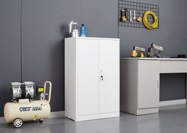 English Elm White Powder-coated Metal Locker Cabinet with Locking Doors and Adjustable Shelving W124757865