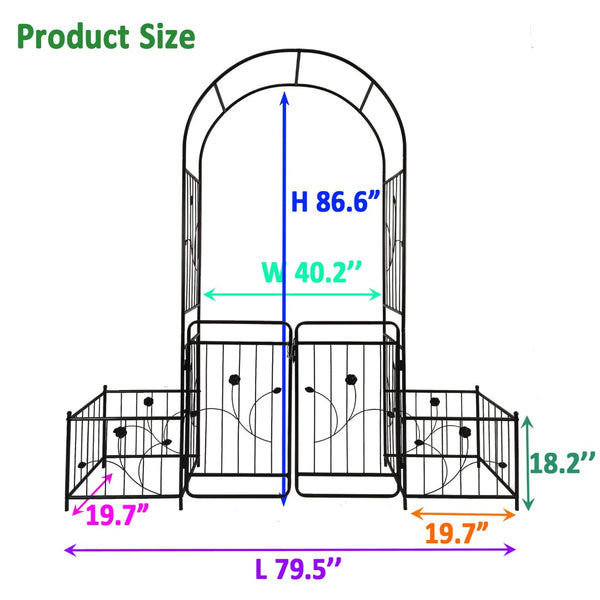 English Elm Metal Garden Arch with Planter Stands Powder Coated Steel Climbing Rose Support W158681132