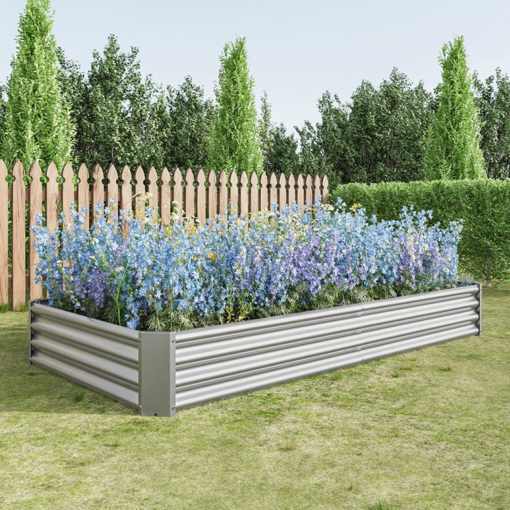 English Elm 2pcs Galvanized Steel Rectangular Raised Garden Beds Rust Resistant Outdoor Planter Set W840P478541