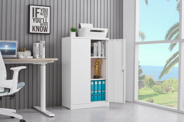 English Elm White Powder-coated Metal Locker Cabinet with Locking Doors and Adjustable Shelving W124757865