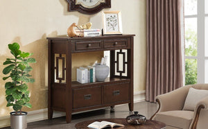 English Elm 36'' Pine Wood Farmhouse Console Table with Four Drawers and Open Shelf for Entryway W120290510