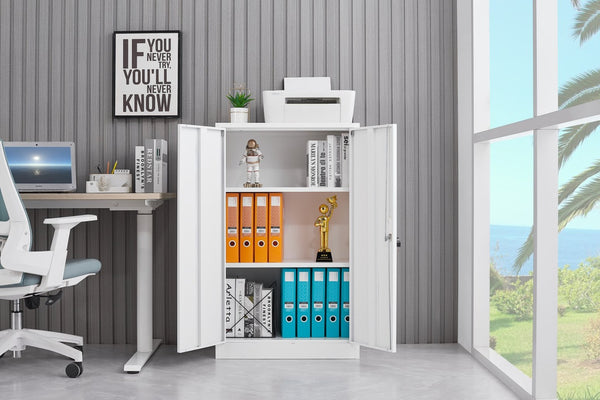 English Elm White Powder-coated Metal Locker Cabinet with Locking Doors and Adjustable Shelving W124757865