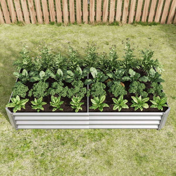 English Elm Raised Garden Bed Outdoor 72"x36"x12" Corrugated Metal Planter with Open Base for Healthy Growth and Drainage Silver W84091004