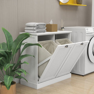 English Elm Two-compartment Tilt Out Laundry Sorter with Fabric Bags Mdf Cabinet for Bathroom W112049950