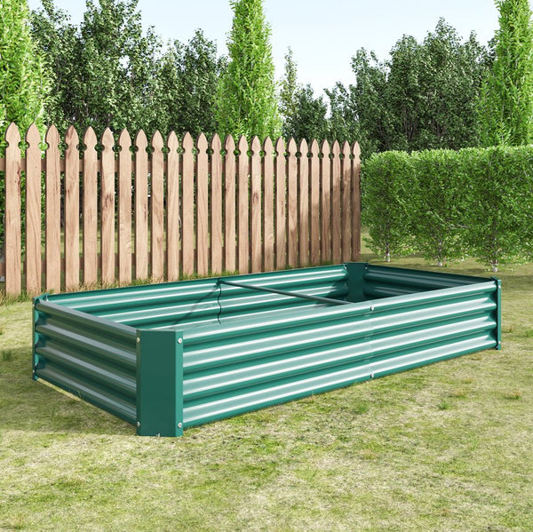 English Elm Raised Garden Bed Outdoor 72"x36"x12" Corrugated Metal Planter with Open Base for Healthy Growth and Drainage Green W84091003