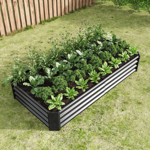 English Elm Raised Garden Bed Outdoor 72"x36"x12" Corrugated Metal Planter with Open Base for Healthy Growth and Drainage Black W84091002