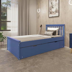 English Elm Blue Solid Wood Twin Trundle Bed with White Finish — Durable Brazilian Made Space-Saving Design B03791638