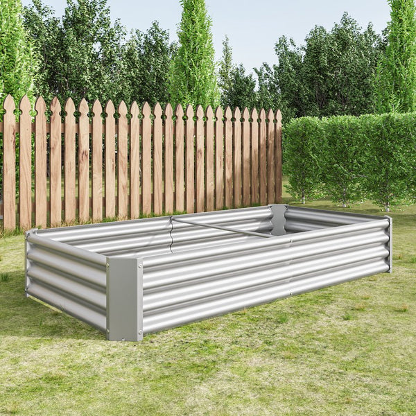 English Elm Raised Garden Bed Outdoor 72"x36"x12" Corrugated Metal Planter with Open Base for Healthy Growth and Drainage Silver W84091004