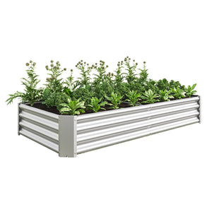 English Elm Raised Garden Bed Outdoor 72"x36"x12" Corrugated Metal Planter with Open Base for Healthy Growth and Drainage Silver W84091004