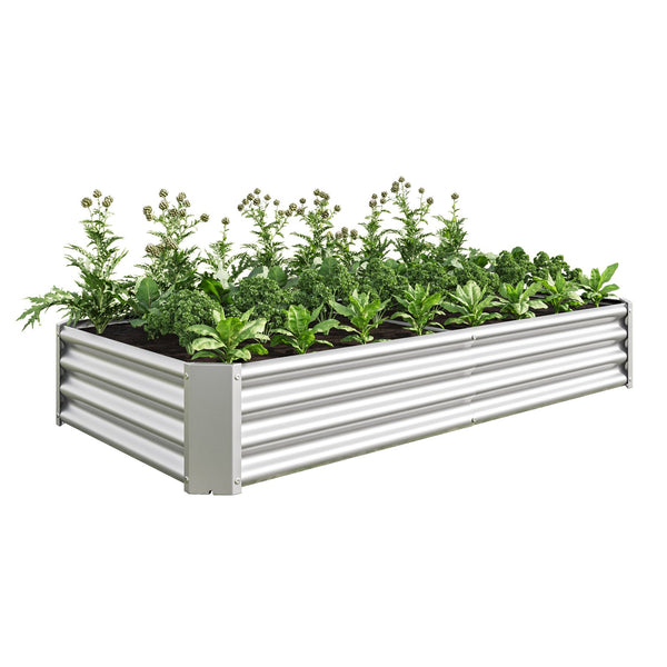English Elm Raised Garden Bed Outdoor 72"x36"x12" Corrugated Metal Planter with Open Base for Healthy Growth and Drainage Silver W84091004