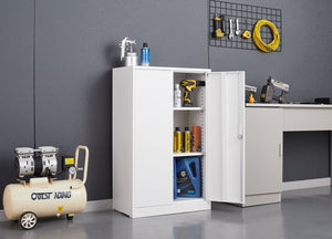 English Elm White Powder-coated Metal Locker Cabinet with Locking Doors and Adjustable Shelving W124757865