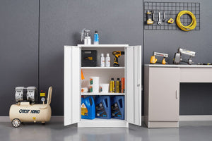 English Elm White Powder-coated Metal Locker Cabinet with Locking Doors and Adjustable Shelving W124757865