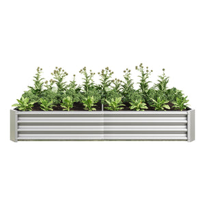 English Elm Raised Garden Bed Outdoor 72"x36"x12" Corrugated Metal Planter with Open Base for Healthy Growth and Drainage Silver W84091004