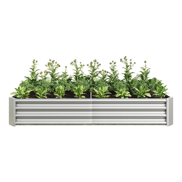 English Elm Raised Garden Bed Outdoor 72"x36"x12" Corrugated Metal Planter with Open Base for Healthy Growth and Drainage Silver W84091004