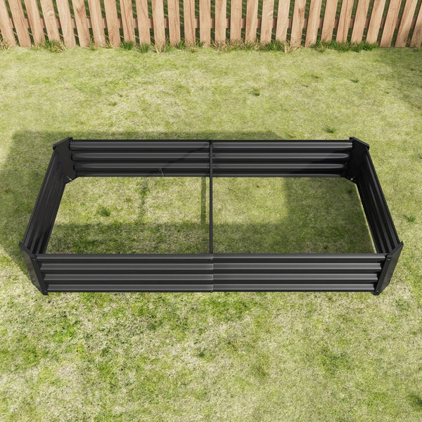 English Elm Raised Garden Bed Outdoor 72"x36"x12" Corrugated Metal Planter with Open Base for Healthy Growth and Drainage Black W84091002