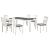 English Elm Trexm Retro Style 7-Piece Dining Table Set With Extendable Table and 6 Upholstered Chairs (Gray+White)