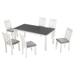 English Elm Trexm Farmhouse Extendable Dining Set Seats Eight Linen Chairs Distressed Wood ST000045AAE