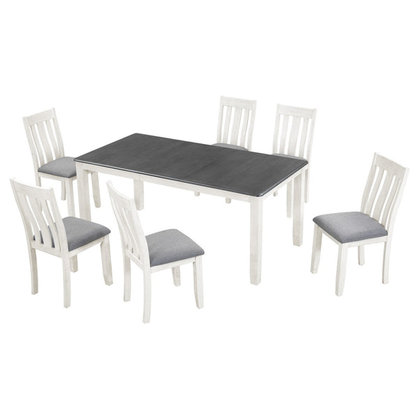 English Elm Trexm Farmhouse Extendable Dining Set Seats Eight Linen Chairs Distressed Wood ST000045AAE