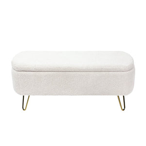 English Elm Grey Faux Fur Storage Bench with Gold Legs Plush Upholstered Seat for Bedroom Ivory W117082032