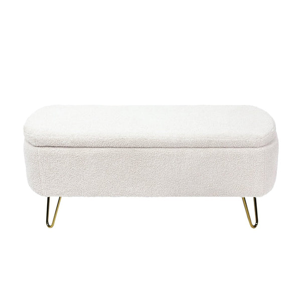 English Elm Grey Faux Fur Storage Bench with Gold Legs Plush Upholstered Seat for Bedroom Ivory W117082032