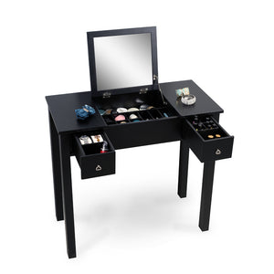 Hearth and Haven Accent Vanity Table with Flip-Top Mirror and 2 Drawers, Jewelry Storage For Women Dressing, Black Finish W76091681