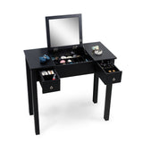 Black Vanity Table, Flip-Top Mirror, 2 Drawers, Jewelry Storage